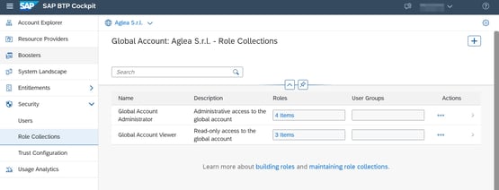 SAP BTP Global Account Role Collections