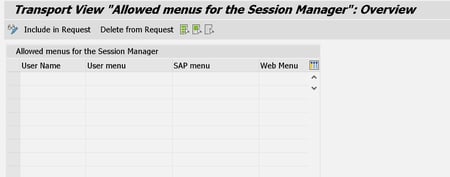 Allowed menus for the Session Manager